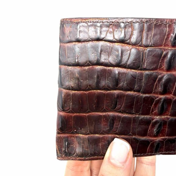 Missoni Italia Brown Crocodile Embossed Leather Wallet Bifold Men’s VTG - Picture 7 of 9